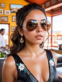 The argentinian girl stands in the Mexican restaurant kitchen